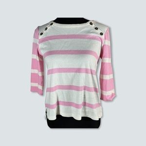 Talbots Pink White Striped 3/4 Sleeve Soft Top PM